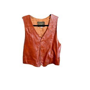 Vintage PIONEER WEAR Leather Vest Mens Size 48 Brown Made in USA